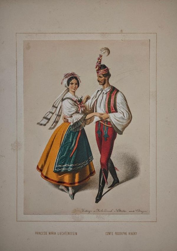 Marie princezna z Lichtenštejna a její manžel Rudolf Hrabě Kinský na vídeňském plese v kroji z Podluží