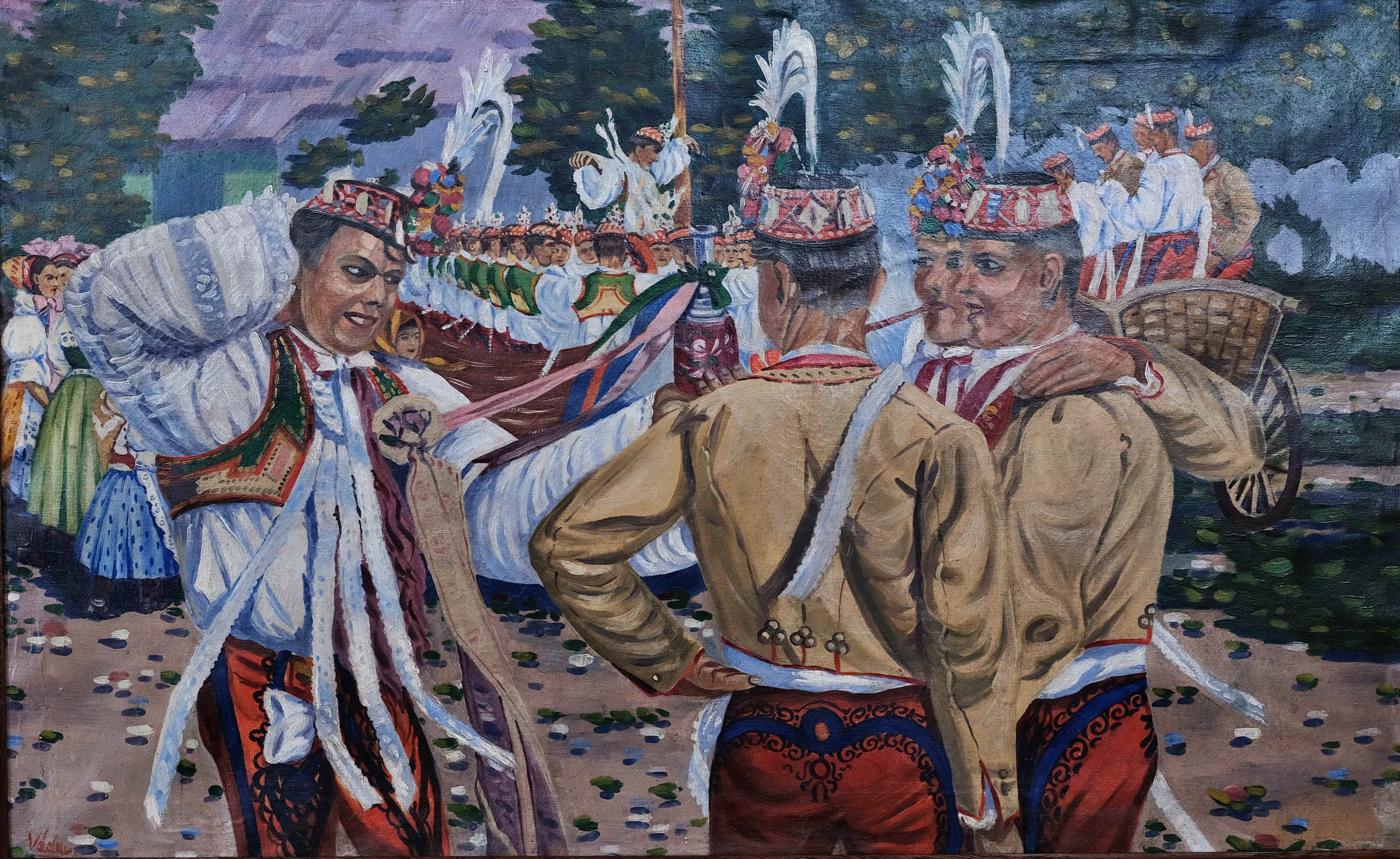 Signováno Václav – Kopie obrazu Antoše Frolky Hody v Lanžhotě